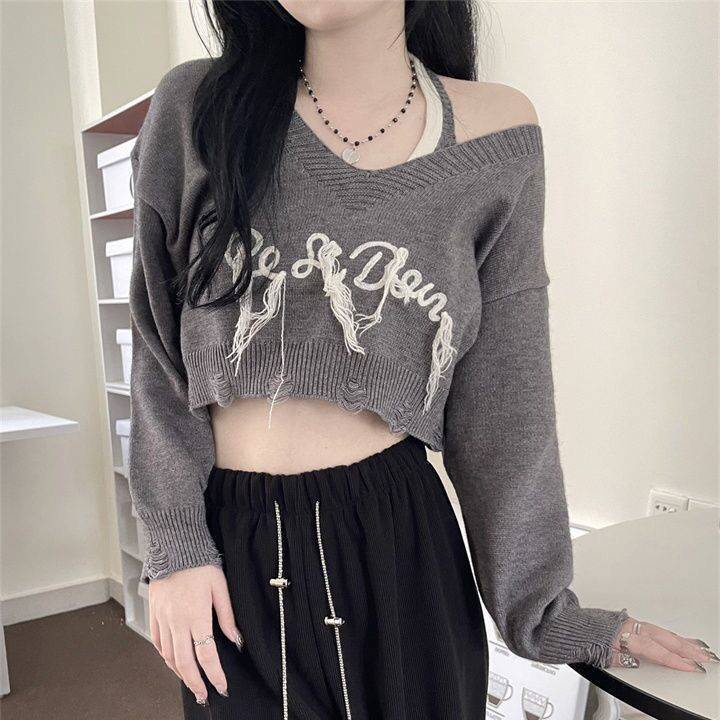 Áo Dệt Kim Cao Cấp Cổ Yếm Thêu Chữ Phong Cách Mỹ Cho Nữ