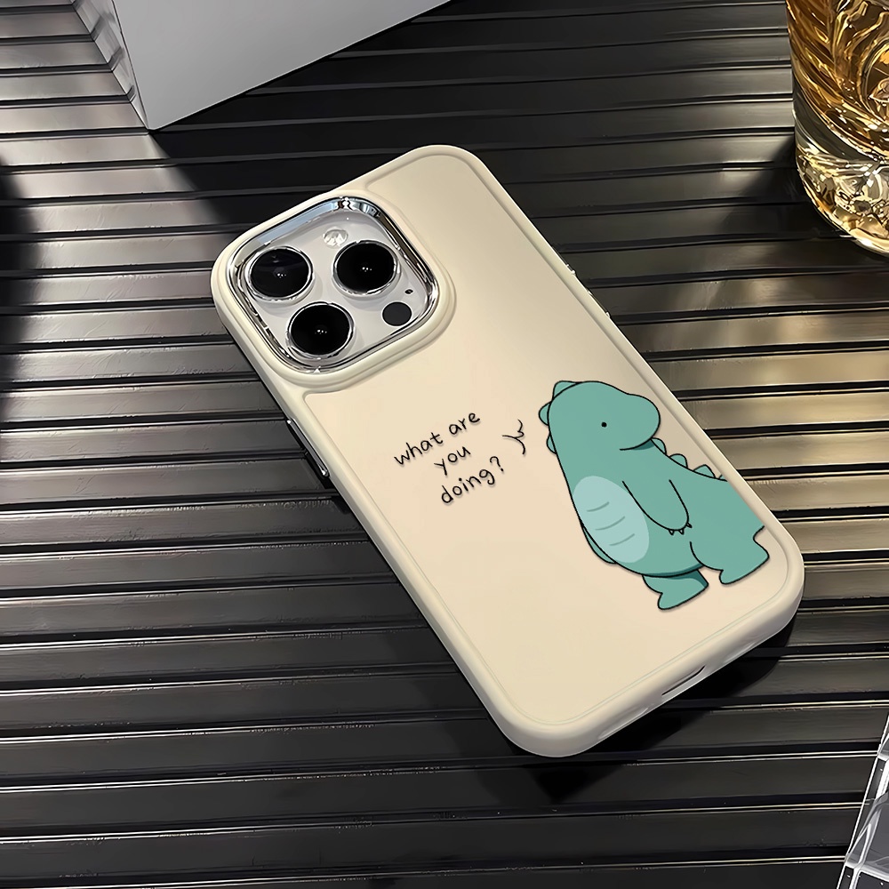 Ốp Điện Thoại Silicone Khung Kim Loại Họa Tiết Khủng Long Màu Xanh Lá Cho iphone 14ProMax 11 13 12 7Plus 8 X XS Max