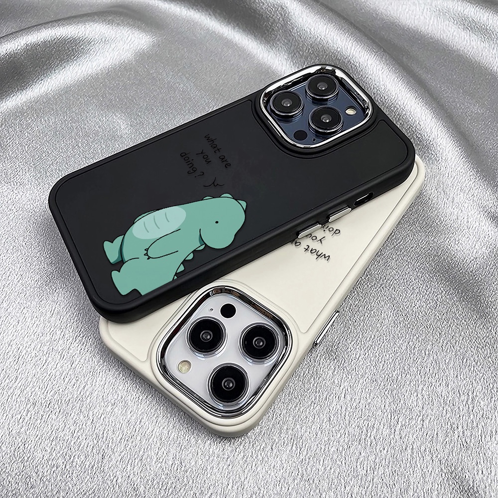 Ốp Điện Thoại Silicone Khung Kim Loại Họa Tiết Khủng Long Màu Xanh Lá Cho iphone 14ProMax 11 13 12 7Plus 8 X XS Max