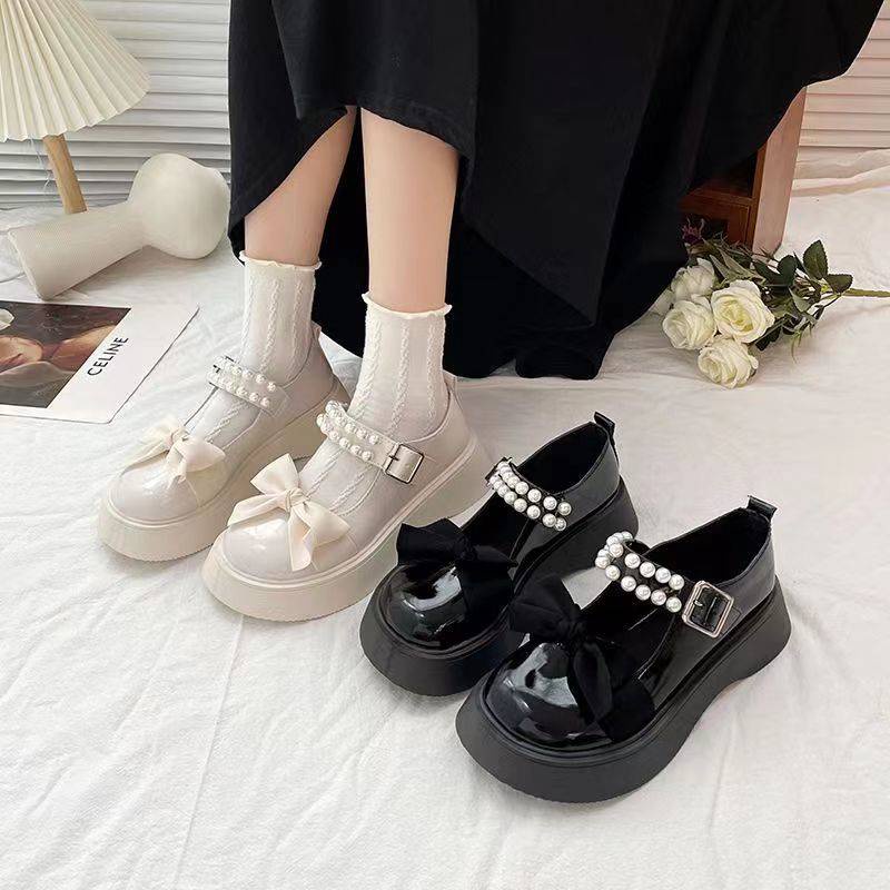 Giày Da Đế Dày Đính Nơ Phong Cách Lolita Mùa Hè Cho Nữ