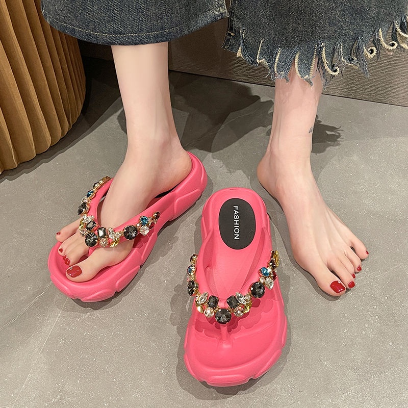 Giày Sandal Đế Dày Đính Đá Thời Trang Mùa Hè Cao Cấp Cho Nữ