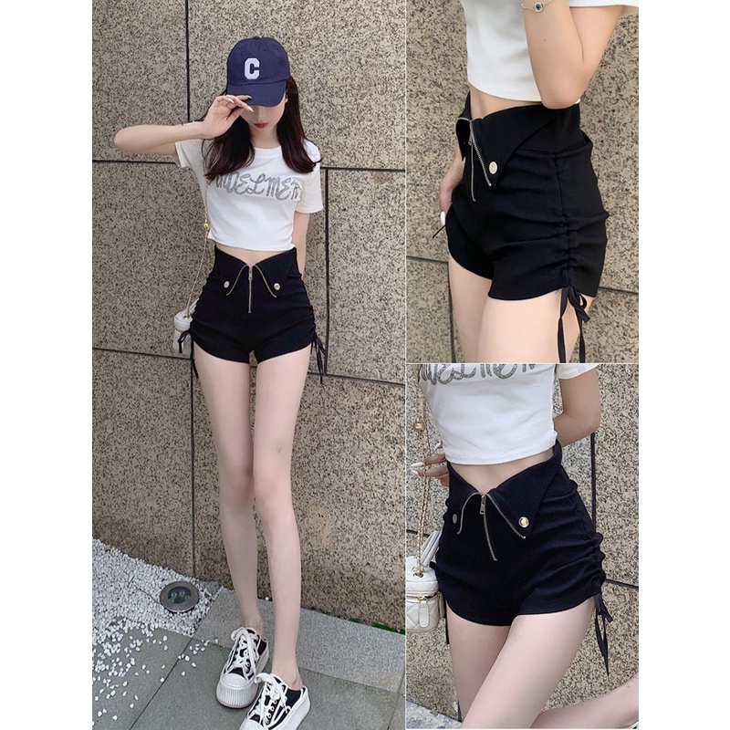 [Hàng Có Sẵn Giao Hàng Nhanh] Quần Short Lưng Cao Dáng Chữ a Dây Rút Siêu Ngắn Thời Trang Mùa Hè Cho Nữ