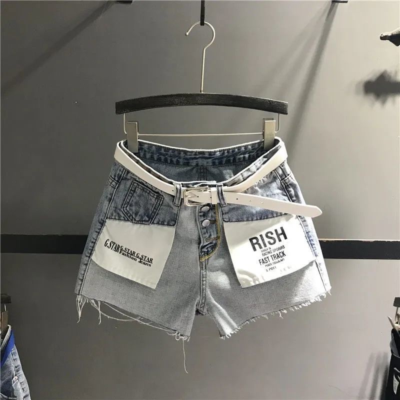 [Hàng Có Sẵn Giao Hàng Nhanh] Quần Short Denim Cạp Cao Có Túi Phong Cách Preppy Thời Trang Mùa Hè 2023