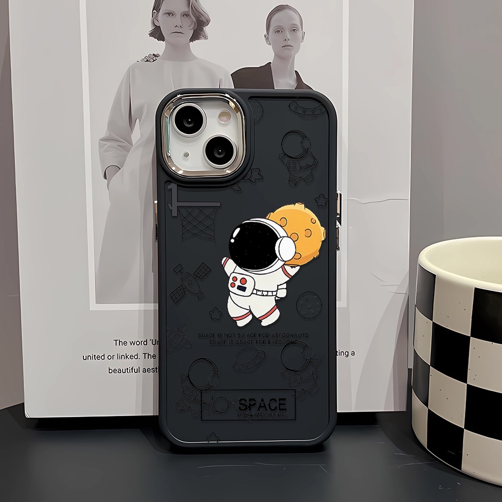 Ốp Điện Thoại Silicone Khung Kim Loại In Hình Phi Hành Gia Hoạt Hình Cho iphone 14ProMax 11 13 12 7Plus 8 X XS Max