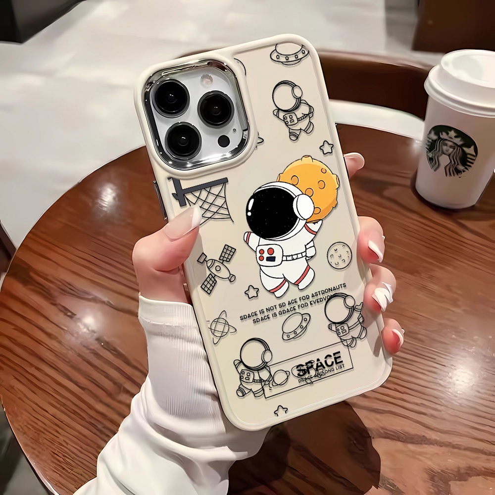 Ốp Điện Thoại Silicone Khung Kim Loại In Hình Phi Hành Gia Hoạt Hình Cho iphone 14ProMax 11 13 12 7Plus 8 X XS Max