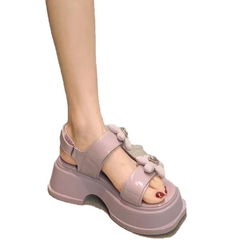 Xăng đan Mary Jane Đế Dày Tăng Chiều Cao Trang Trí Hoa Mẫu Mới 2023