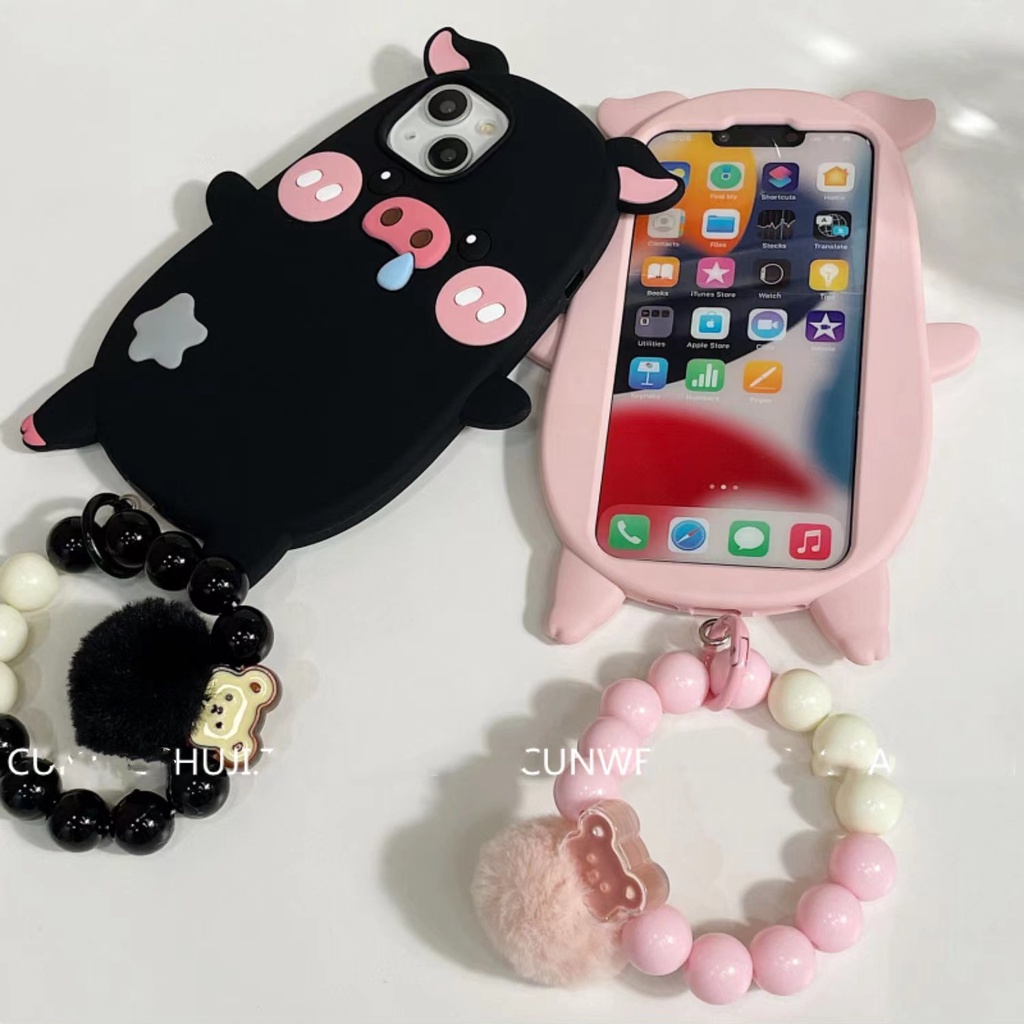 Ốp Điện Thoại Silicon Mềm Chống Sốc Hình Chú Heo Ba Chiều Cho iPhone13promax 14 12 11