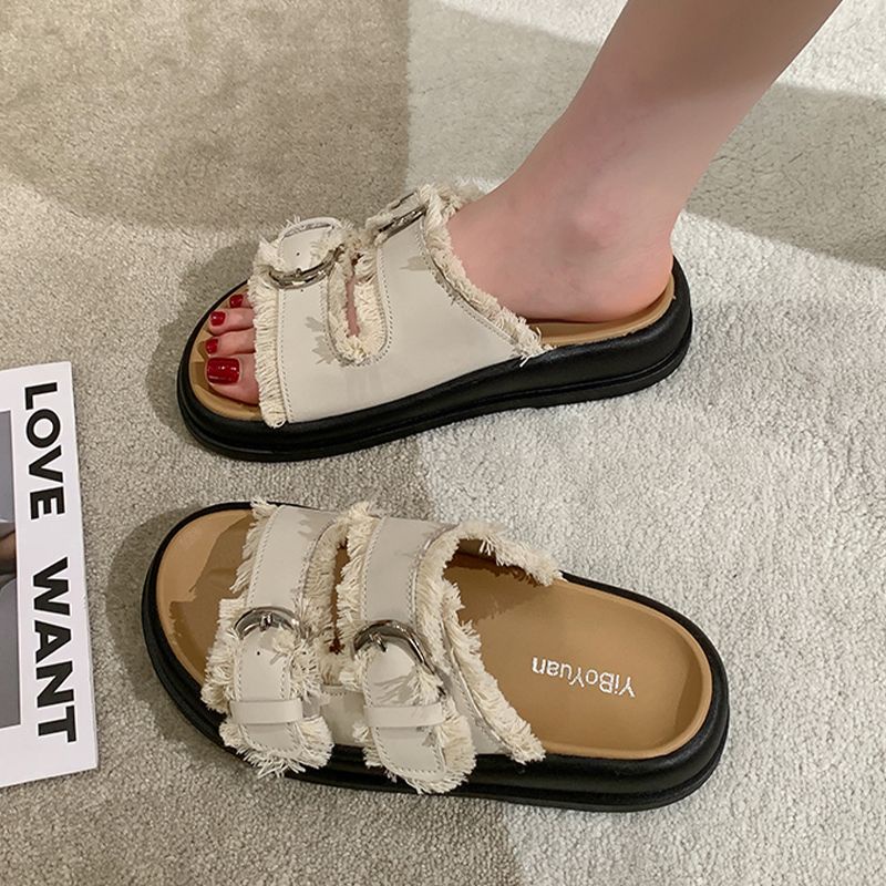 Dép Đế Dày Phối Tua Rua Phong Cách Retro Cho Nữ