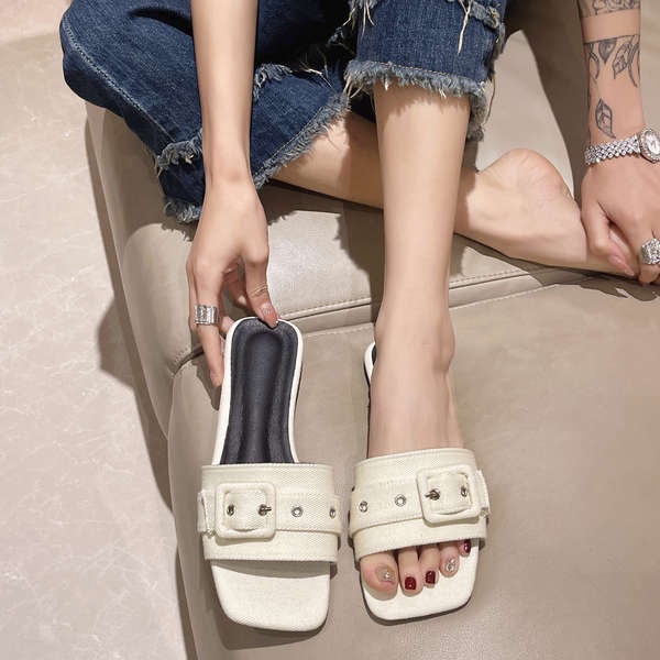 Dép denim phẳng dép 2023 dép hợp thời trang