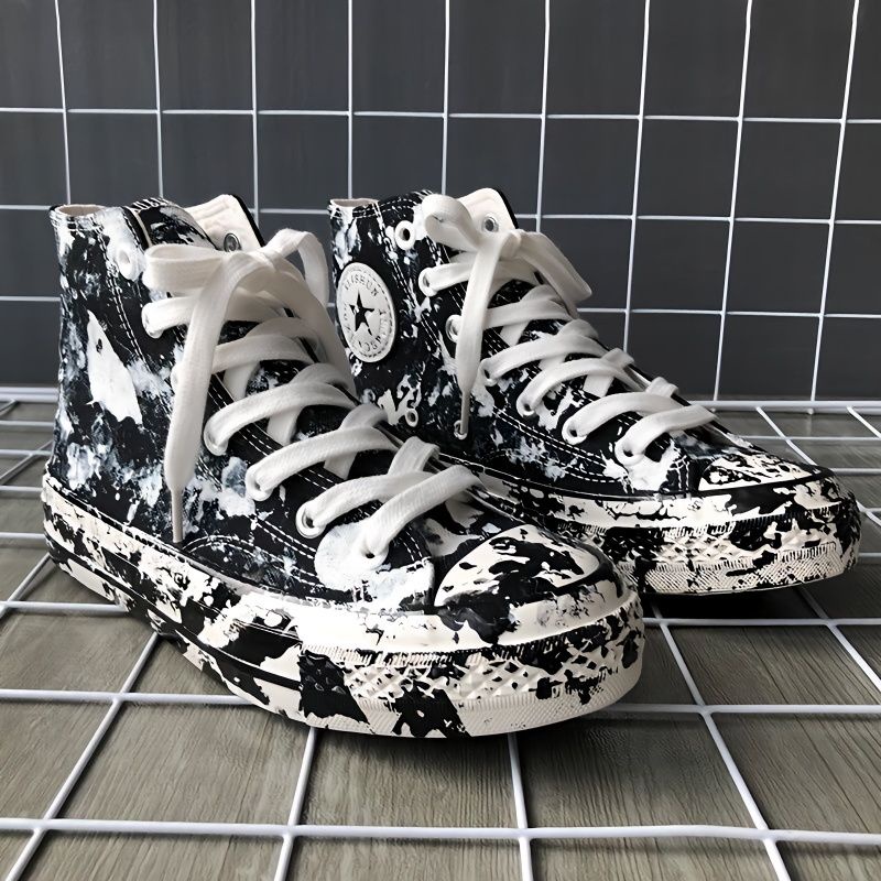 Giày Canvas Cổ Cao Họa Tiết Graffiti Vẽ Tay Phong Cách Hip Hop 2023 Dễ Phối Đồ Cho Nam Và Nữ