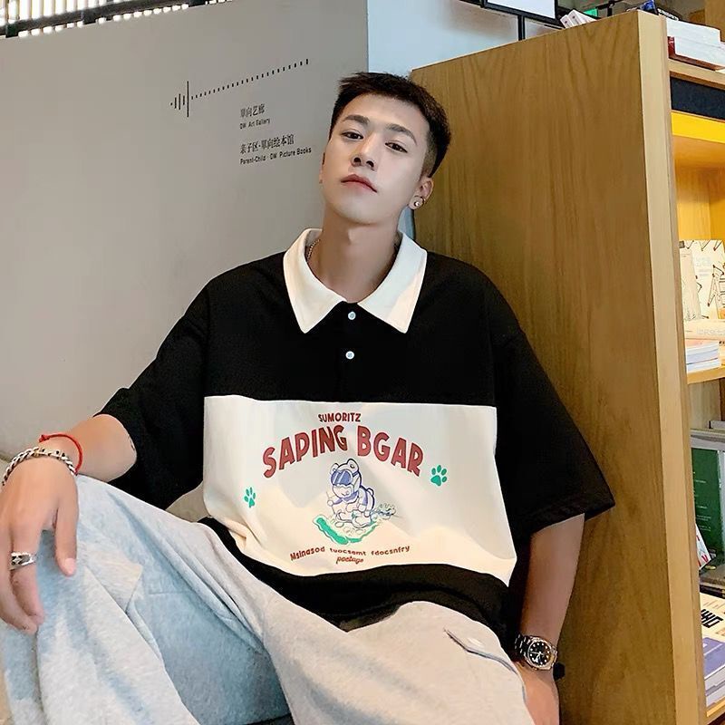 Áo polo Ngắn Tay Dáng Rộng Thiết Kế Đơn Giản Thời Trang Mùa Hè Cho Nam