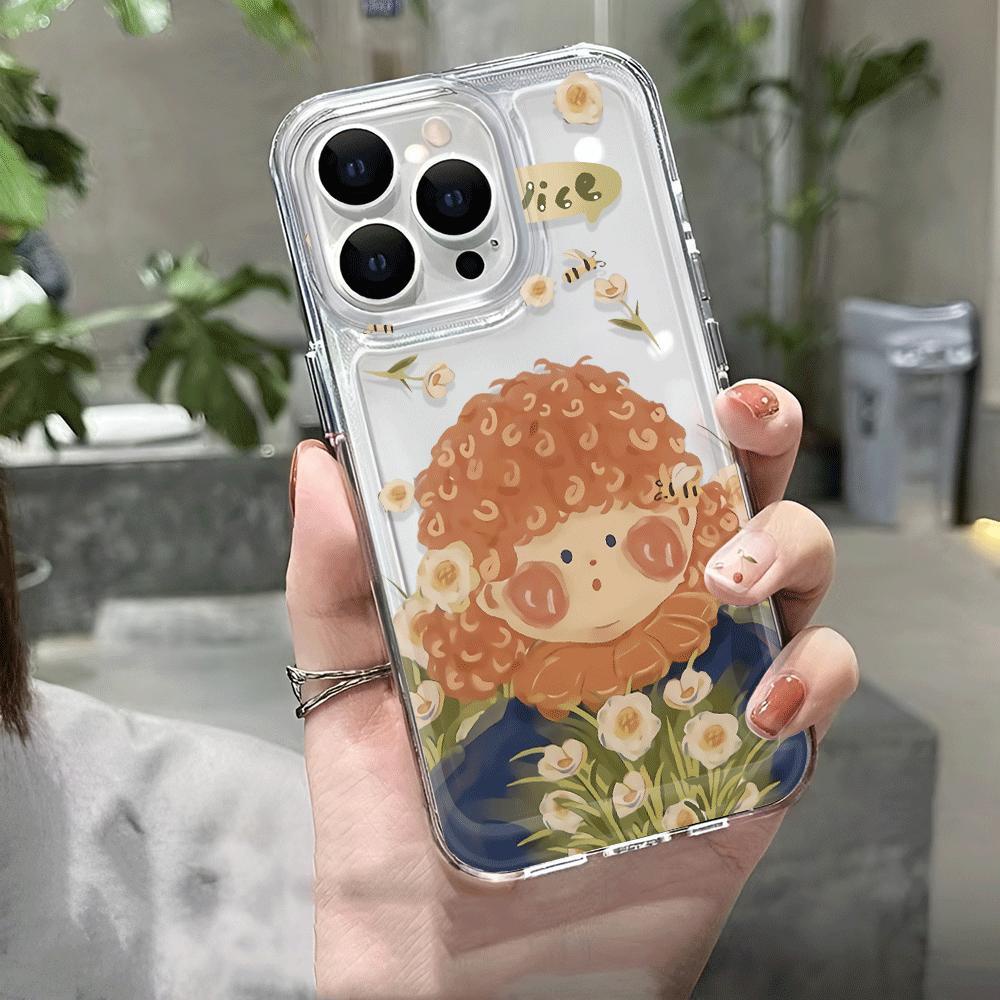 Ốp Điện Thoại Trong Suốt Hình Cô Gái Tóc Xoăn Cho iphone 14promax 13 12 11 7Plus 7 8 Plus X XR XSMax