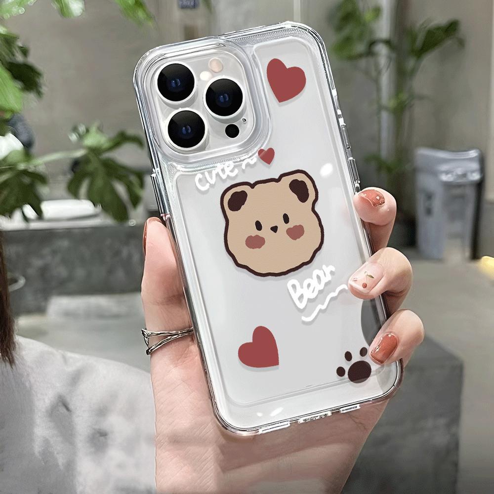 Ốp Điện Thoại Trong Suốt Họa Tiết Trái Tim / Gấu Dễ Thương Cho iphone 14promax 13 12 11 7Plus 7 8 Plus X XR XSMax