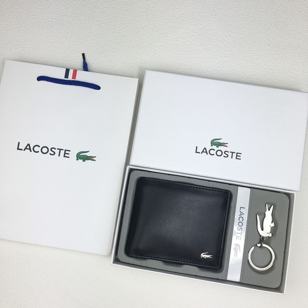 Ví Da Lacoste Dáng Ngắn Gập Đôi Thời Trang Cho Nam Nữ