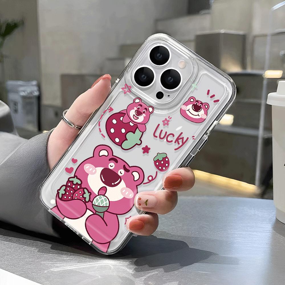Ốp Điện Thoại Trong Suốt Chống Sốc In Hình Gấu Và Kem Dâu Cho iphone 14 pro max 11 13 12 7Plus 7 8 Plus X XR XSMax