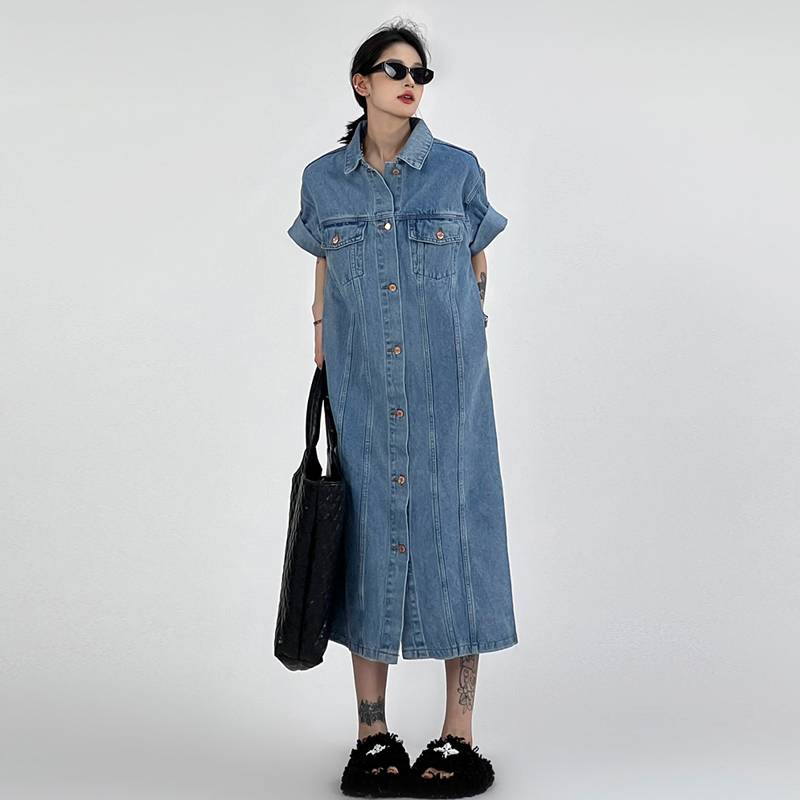 * * Ch n V y jean * Đầm Denim Dài Dáng Rộng Phong Cách Hàn Quốc Cao Bồi Đường Phố Đơn Giản Dễ Phối Đồ Dành Cho Nữ