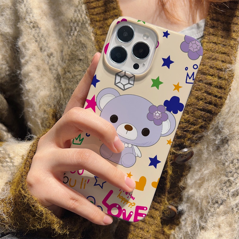 Ốp Điện Thoại Cứng Chống Sốc In Hình Gấu Và Hoa Dễ Thương Cho iphone 14 pro Max 11 13 12 7Plus 8 X XS Max