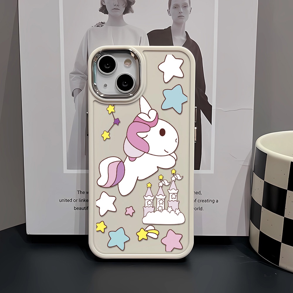 Ốp Điện Thoại Silicone Khung Kim Loại In Hình Kỳ Lân Cho iphone 14ProMax 11 13 12 7Plus 8 X XS Max