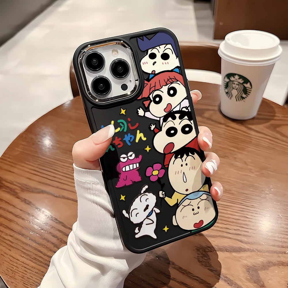 Ốp Điện Thoại Silicone Khung Kim Loại In Hình Cậu Bé Bút Chì Shin chan Cho iphone 14ProMax 11 13 12 7Plus 8 X XS Max