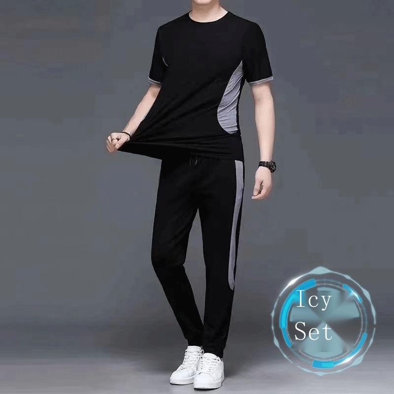 Bộ Đồ Thể Thao Áo Thun Tay Ngắn Phối Quần Dài Dáng Rộng Thời Trang Mùa Hè Cho Nam