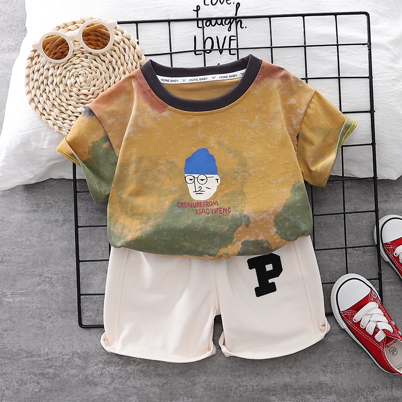 Set Đồ Mùa Hè 2 Món Gồm Áo Thun + Quần Ngắn In Họa Tiết Hoạt Hình Cho Bé Sơ Sinh