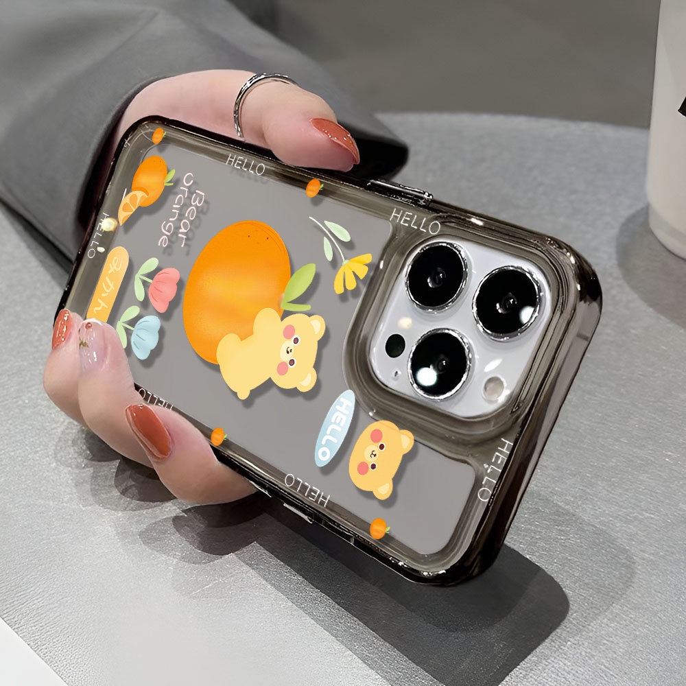 Ốp Điện Thoại Trong Suốt In Hình Gấu Và Quả Cam Cho iphone 14 pro max 11 13 12 7 8 Plus X XR XSMax