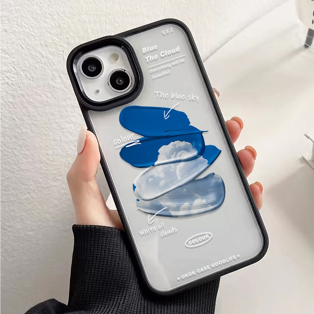 Ốp Điện Thoại Acrylic Cứng Trong Suốt Màu Xanh Dương Cho iphone 14 pro Max 11 13 12 7Plus 8 X XS Max
