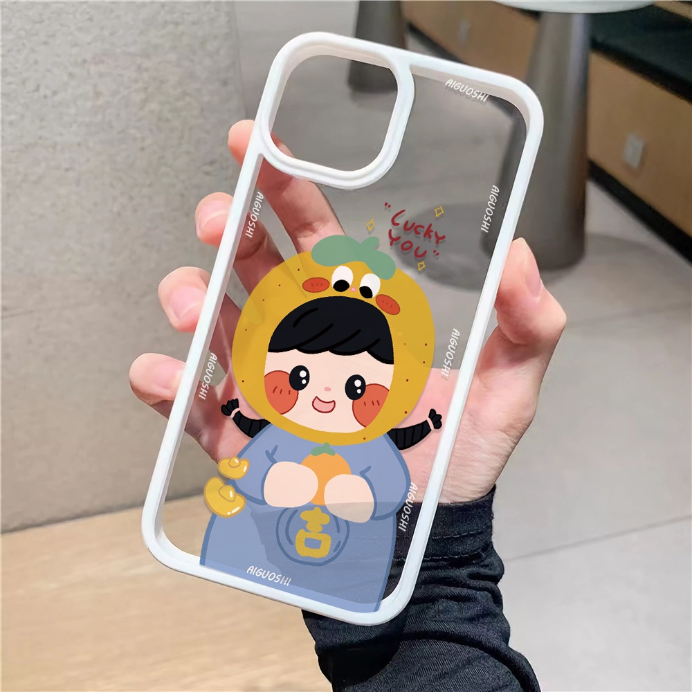 Ốp Điện Thoại Nhựa Acrylic Cứng Trong Suốt Hình Cô Gái Màu Cam Cho iphone 14 pro Max 11 13 12 7Plus 8 X XS Max