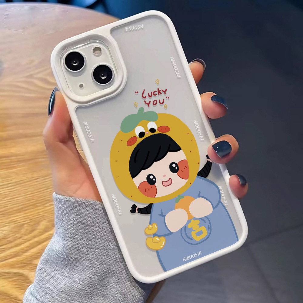 Ốp Điện Thoại Nhựa Acrylic Cứng Trong Suốt Hình Cô Gái Màu Cam Cho iphone 14 pro Max 11 13 12 7Plus 8 X XS Max