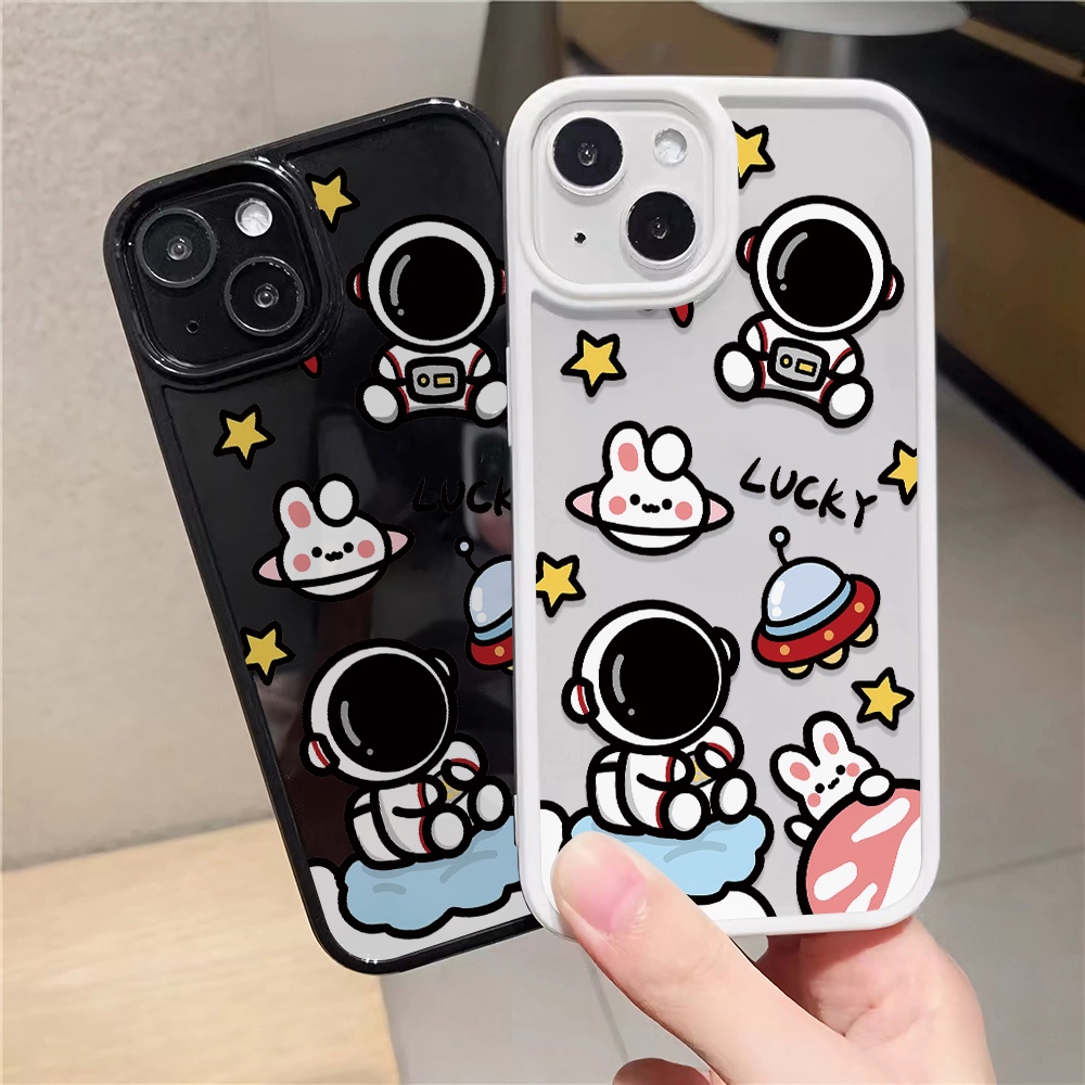 Ốp Điện Thoại Nhựa Acrylic Cứng Trong Suốt Hình Thỏ Phi Hành Gia Cho iphone 14 pro Max 11 13 12 7Plus 8 X XS Max
