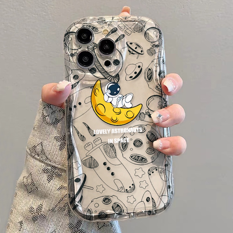 Ốp Điện Thoại Dẻo Trong Suốt Họa Tiết Hoạt Hình Phi Hành Gia / Mặt Trăng Cho iphone 14 pro Max 11 13 12 7Plus 8 X