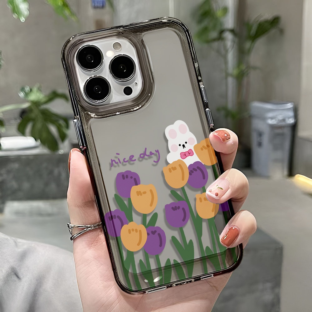 Ốp Điện Thoại Trong Suốt In Hình Thỏ Hoa Đáng Yêu Cho iphone 14 pro max 11 13 12 7 8 Plus X XR XSMax