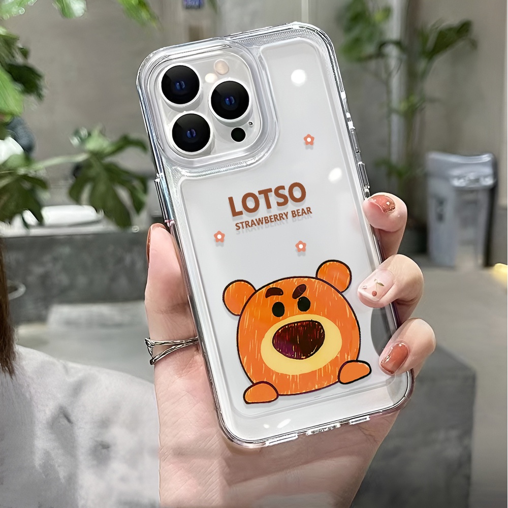 Ốp Điện Thoại Trong Suốt Họa Tiết Gấu Strawberry Lotso Dễ Thương Cho iphone 14 pro max 11 13 12 7 8 Plus X XR XSMax