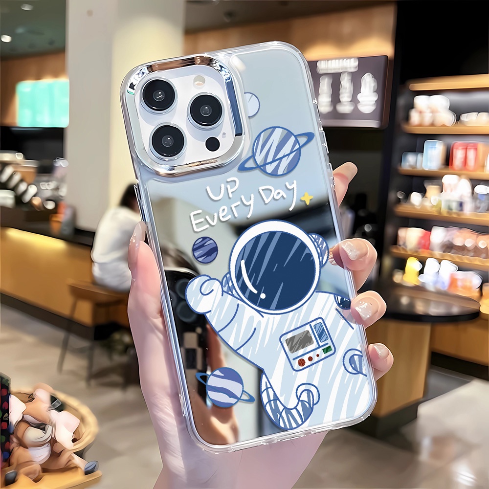 Ốp Điện Thoại Tráng Gương In Hình Phi Hành Gia Hoạt Hình Cho iphone 14 pro max 11 12 13 8 7 Plus X XR XSMax