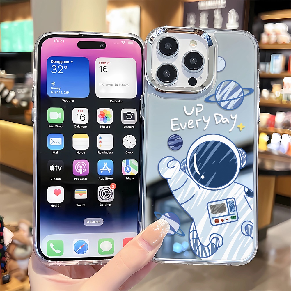 Ốp Điện Thoại Tráng Gương In Hình Phi Hành Gia Hoạt Hình Cho iphone 14 pro max 11 12 13 8 7 Plus X XR XSMax