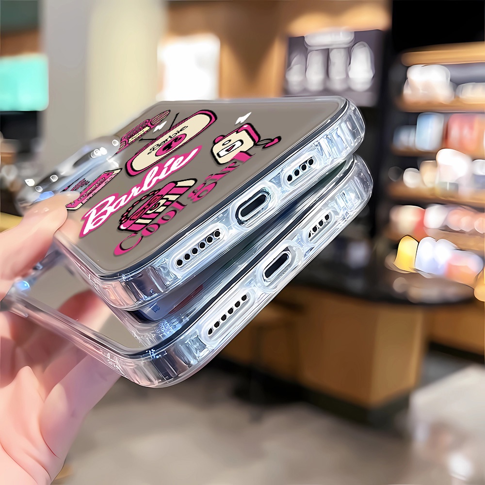 Ốp Điện Thoại Họa Tiết Hoạt Hình Barbie Tráng Gương Viền Kim Loại Cho iphone 14 pro max 11 12 13 8 7 Plus X XR XSMax