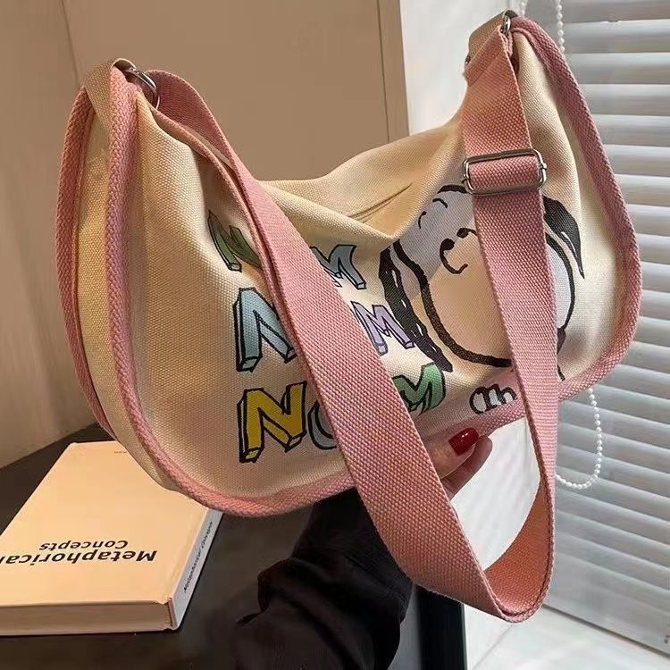 Túi Đeo Vai Vải Canvas Sức Chứa Lớn In Hình Hoạt Hình Nhật Bản Dễ Phối Đồ Thời Trang Cho Nữ