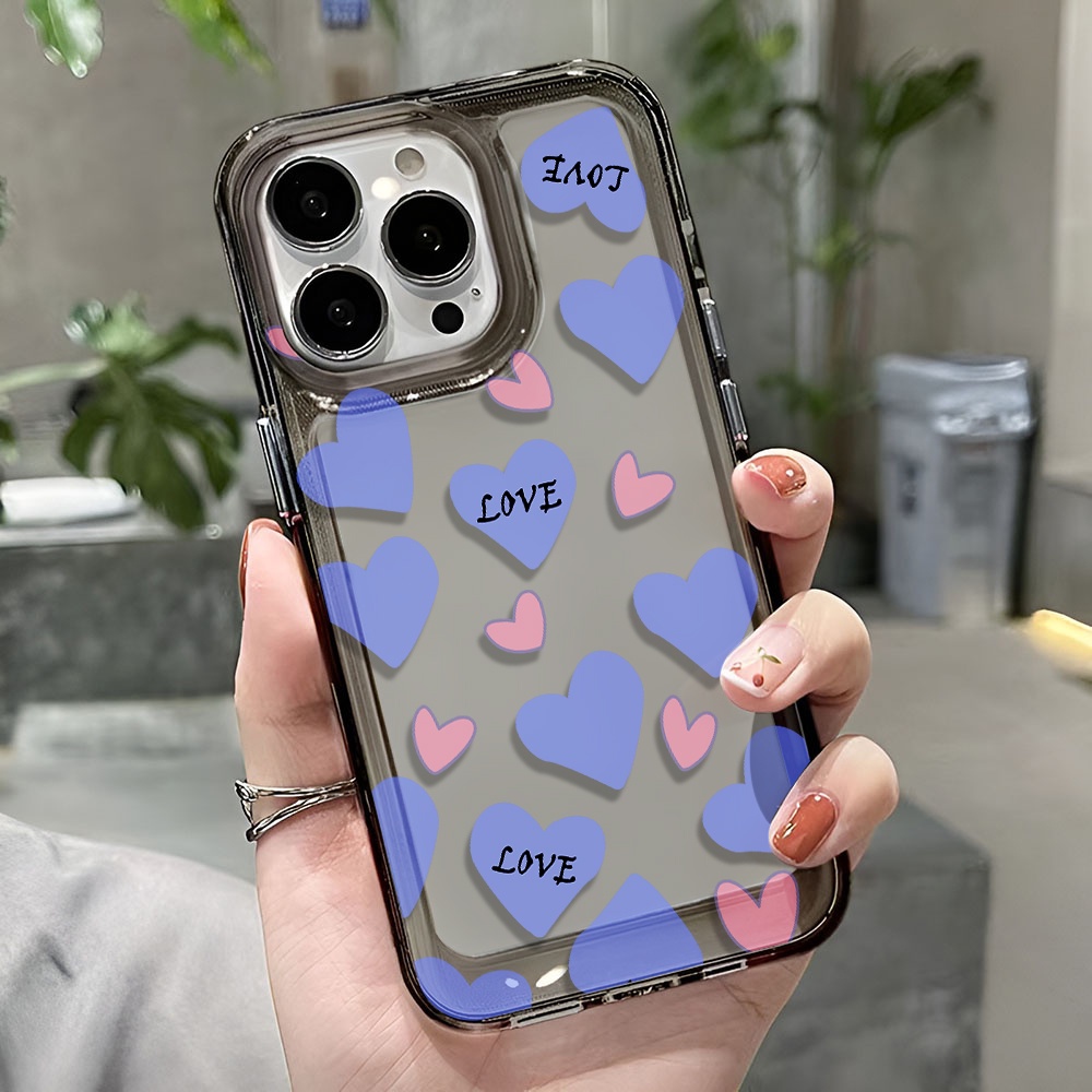 Ốp Điện Thoại Trong Suốt Họa Tiết Trái Tim Màu Xanh Dương Cho iphone 14 pro max 11 13 12 7 8 Plus X XR XSMax
