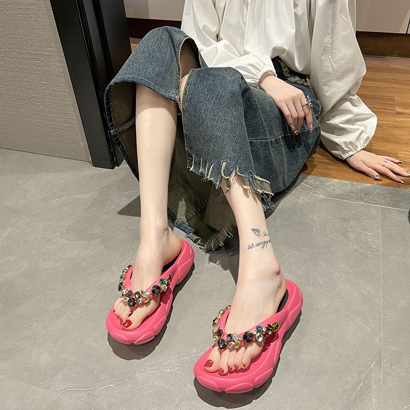 Giày Sandal Đế Dày Đính Đá Thời Trang Mùa Hè Cao Cấp Cho Nữ