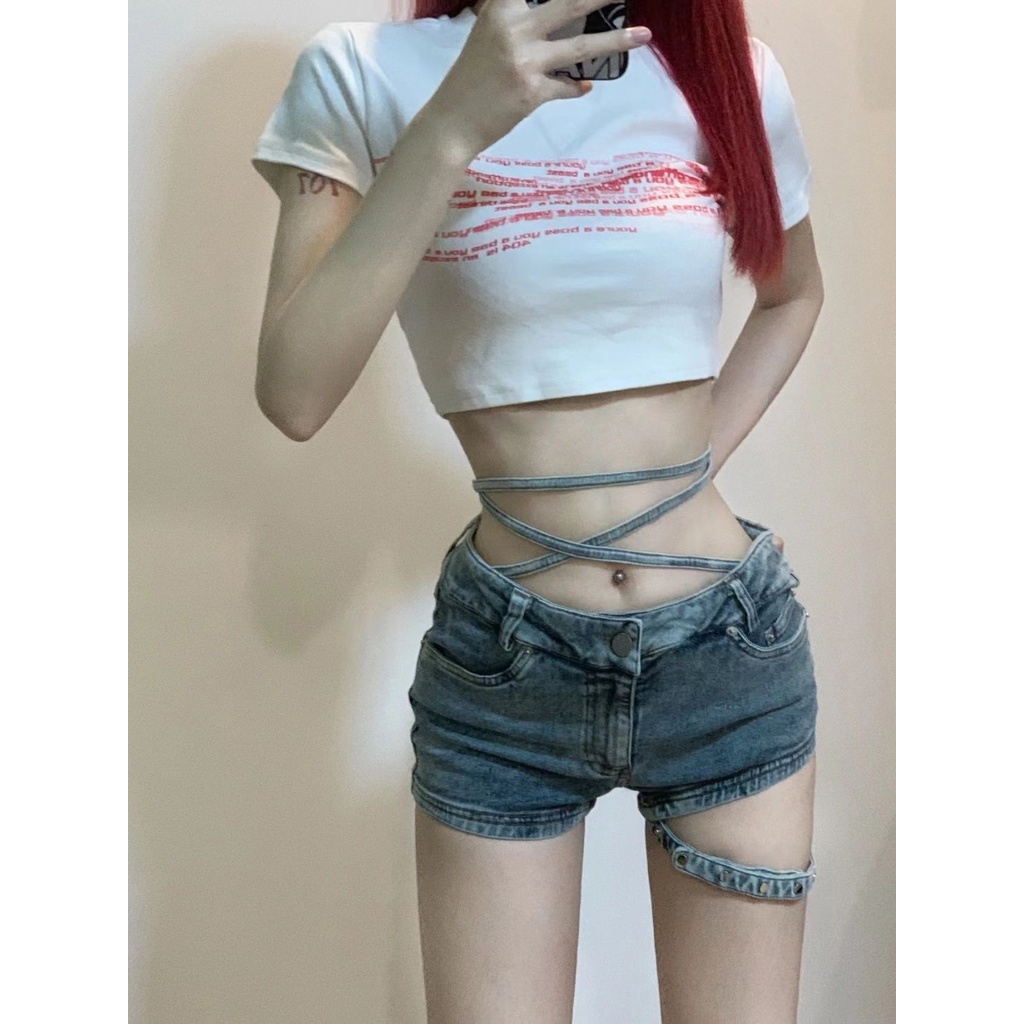 [Hàng Có Sẵn Giao Hàng Nhanh] Quần Short Denim Lưng Cao Dáng Ôm Phong Cách Retro Mỹ Mùa Hè Mới Cho Nữ