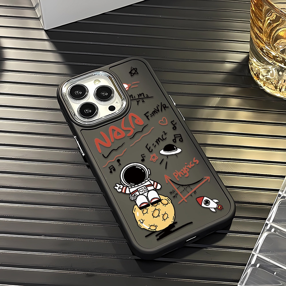 Ốp Điện Thoại Silicone Khung Kim Loại In Hình Phi Hành Gia Hoạt Hình Cho iphone 14ProMax 11 13 12 7Plus 8 X XS Max