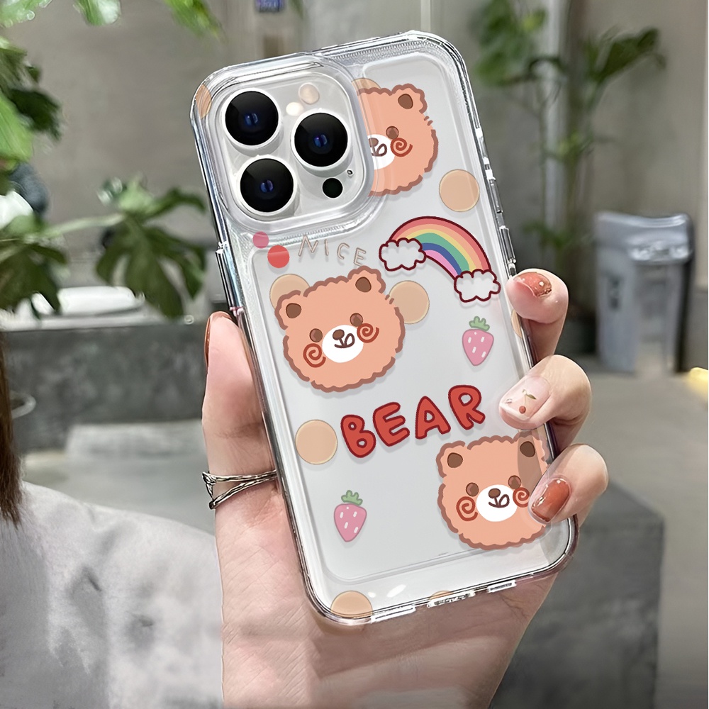 Ốp Điện Thoại Trong Suốt Chống Sốc In Hình Gấu Cầu Vồng Cho iphone 14 pro max 11 13 12 7 8 Plus X XR XSMax