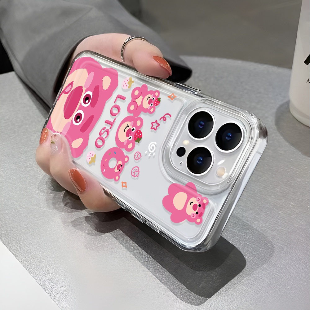 Ốp Điện Thoại Trong Suốt Chống Sốc Hình Lotso Màu Hồng Cho iphone 14 pro max 11 13 12 7 8 Plus X XR XSMax