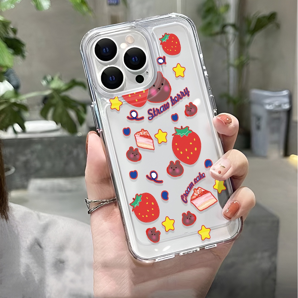 Ốp Điện Thoại Trong Suốt Chống Sốc In Hình Bánh Dâu Hoạt Hình Cho iphone 14 pro max 11 13 12 7 8 Plus X XR XSMax