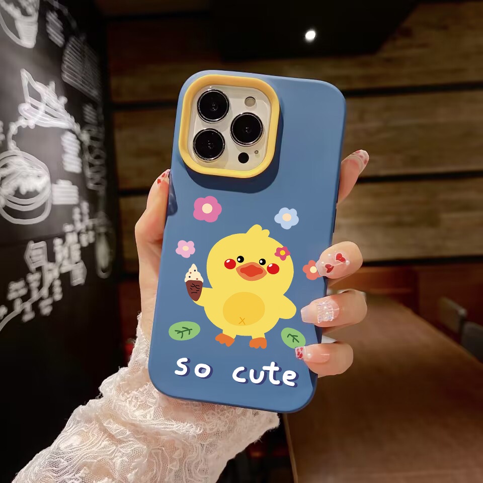 Ốp Điện Thoại silicon Dẻo Hình Chú Vịt Và Kem 3 Trong 1 Cho iPhone 14Promax 13 12 11 7Plus X XR