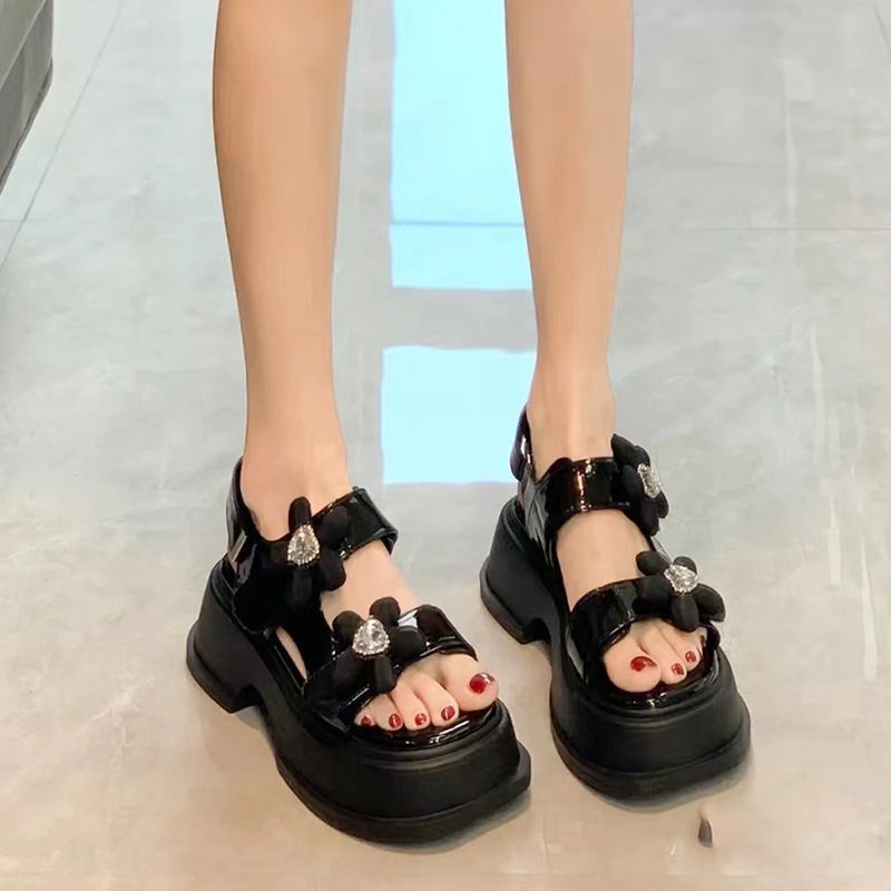 Xăng đan Mary Jane Đế Dày Tăng Chiều Cao Trang Trí Hoa Mẫu Mới 2023