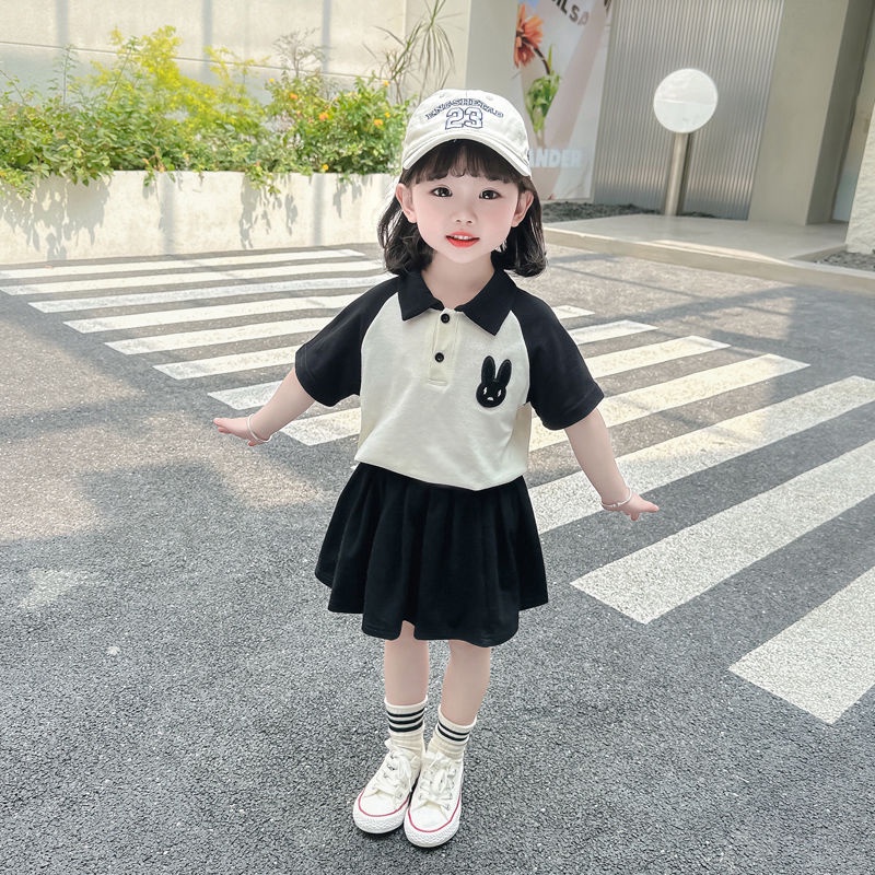 ✨Hàng Có Sẵn!✨ Bộ Đồ Hai Mảnh Áo Cotton Trơn Phong Cách Preppy Thời Trang Mùa Hè Hàn Quốc Mới Dành Cho Bé Trai Bé Gái