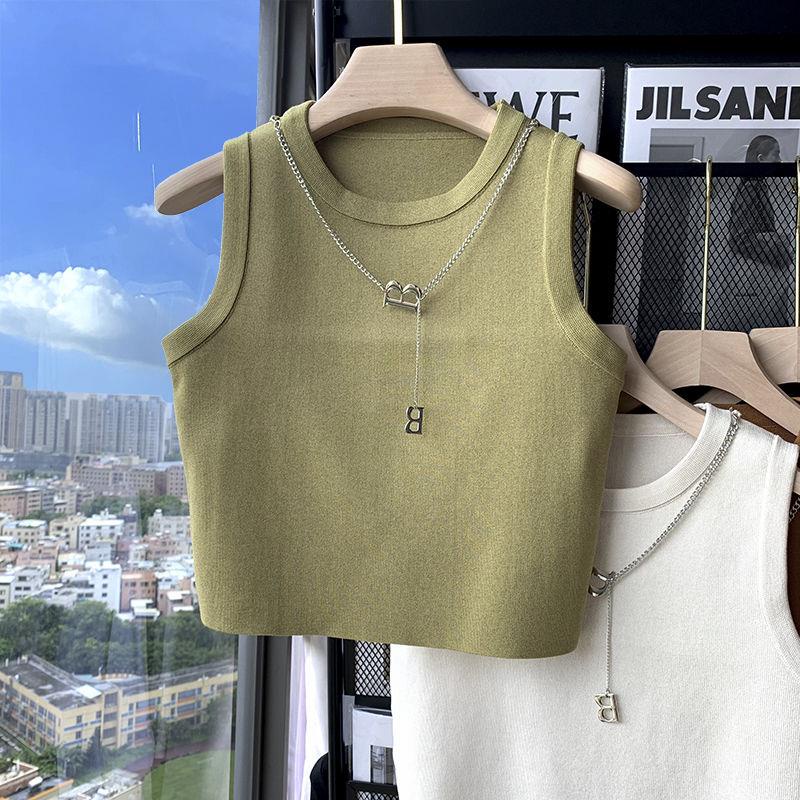 Áo sweater Dệt Kim Không Tay Dáng Ngắn Thời Trang Mùa Thu Cho Nữ