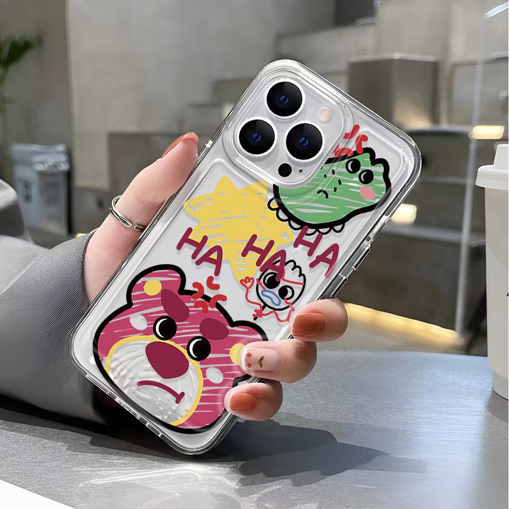 Ốp Điện Thoại Trong Suốt Họa Tiết Gấu / Dâu Tây Kiểu Graffiti Chống Sốc Cho iphone 14 pro max 11 13 12 7 8 Plus X XR XSMax