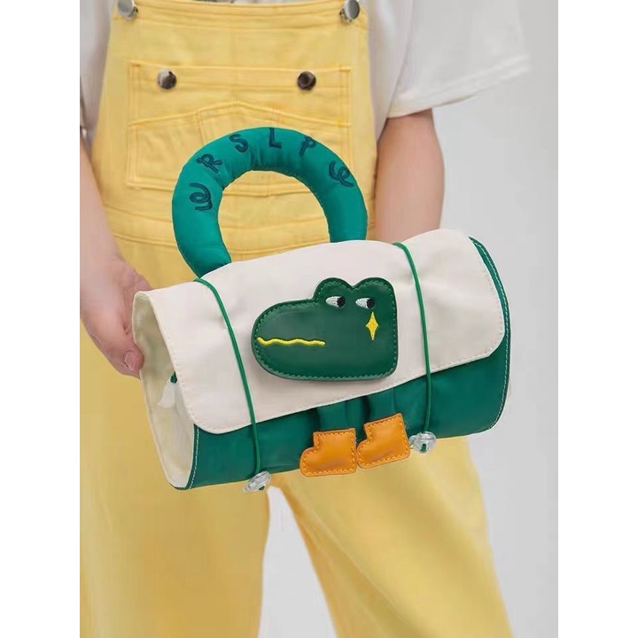 Set 2 Túi Đựng Đồ Trang Điểm Sức Chứa Lớn In Hình Cá Sấu Hoạt Hình Dễ Thương Có Dây Đeo